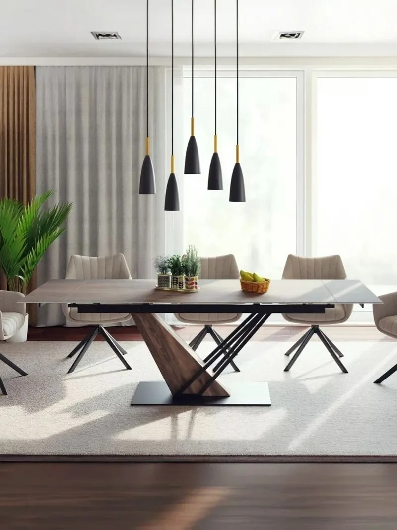 Hình bàn ăn hiện đại kết hợp ghế da sang trọng, êm ái