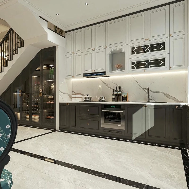 Phòng bếp phong cách Đông Dương mộc mạc sang trọng