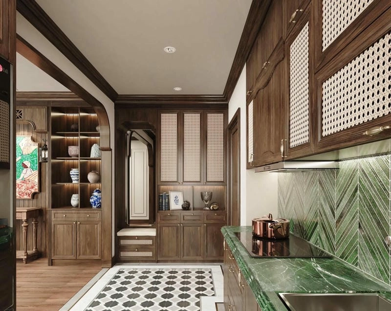 Thiết kế nội thất bếp Indochine tinh xảo và bền đẹp
