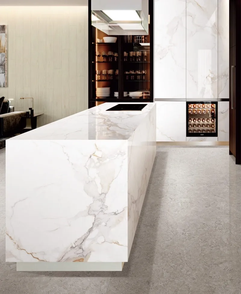 Đá trắng vân mây cho bếp hiện đại