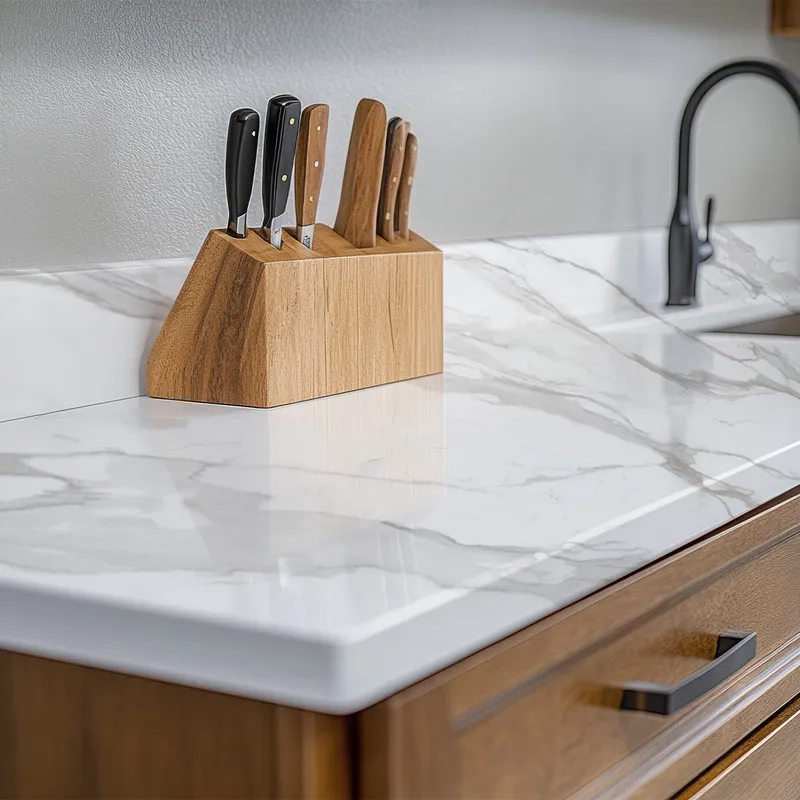 Bàn đảo bếp mặt đá trung tâm