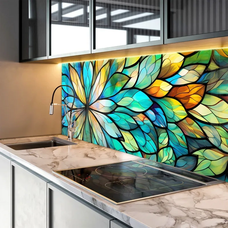 Mẫu kính ốp bếp hoa văn đẹp