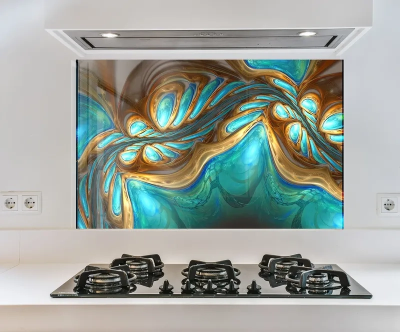 Kính bếp kim sa trắng xanh lấp lánh