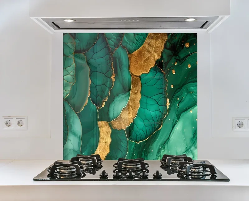 Thiết kế kính bếp màu xanh tươi tắn