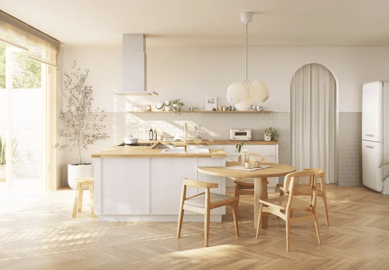 Trang trí nhà bếp cấp 4 gần gũi và ấm áp