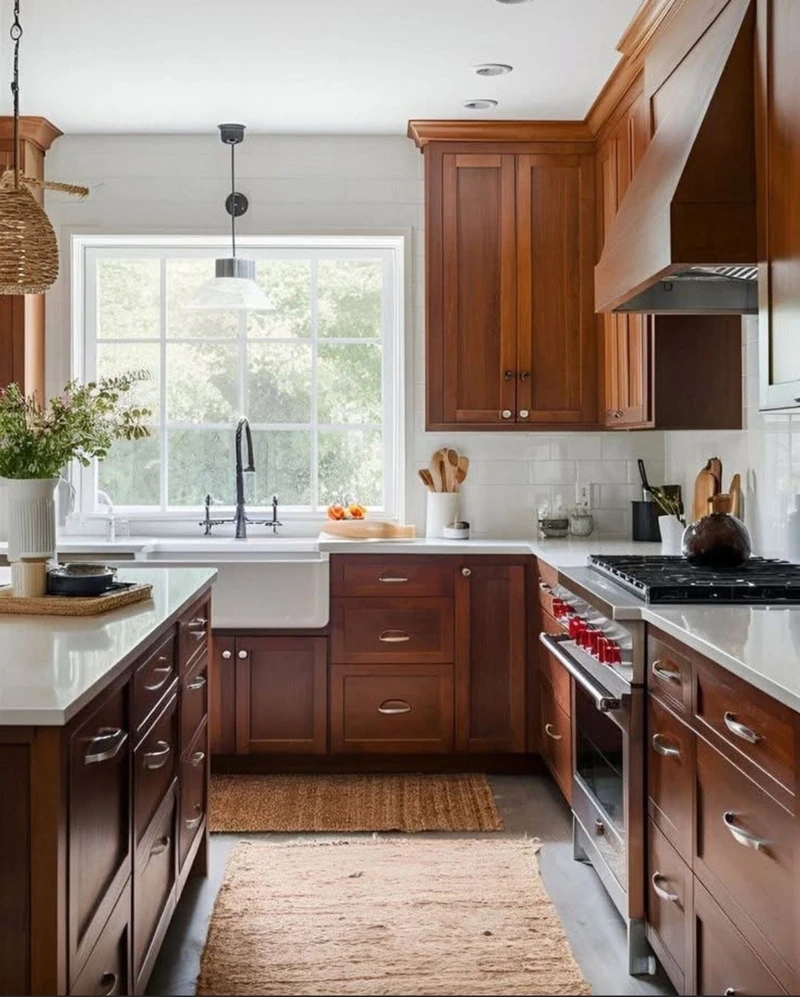 Không gian hài hòa cùng tủ bếp gỗ xoan đào chung cư