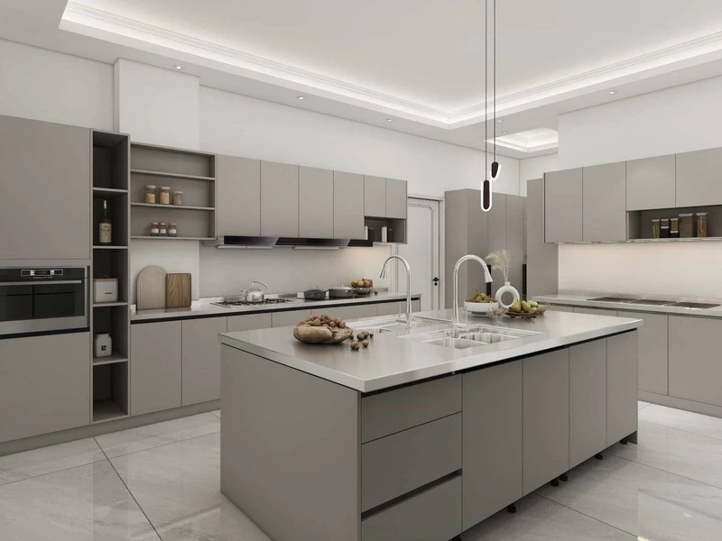 Bếp tiện ích nhờ tủ bếp hiện đại có đảo bếp hiện đại