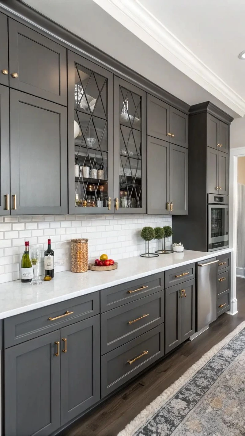 Hài hòa kiến trúc cùng tủ bếp màu ghi nhà phố