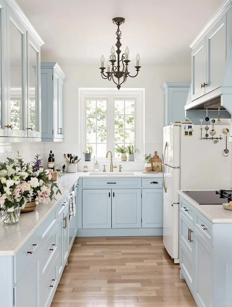 Điểm nhấn nổi bật từ tủ bếp màu xanh nổi bật