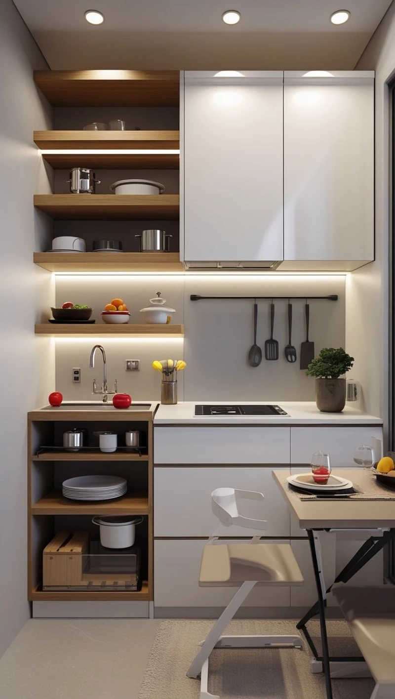 Không gian linh hoạt với tủ bếp nhỏ chữ L