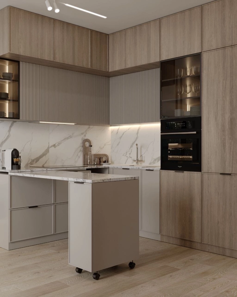 Tủ bếp nhựa màu be chống ẩm hiệu quả