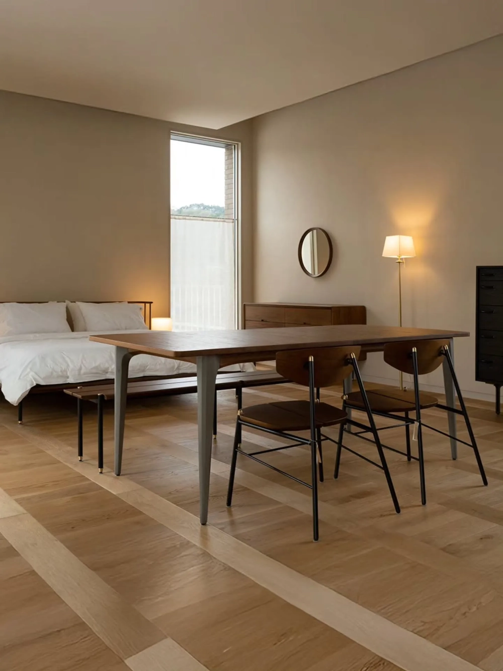 Bộ bàn ăn gỗ sồi nga 6 ghế hiện đại cho phòng khách liền bếp