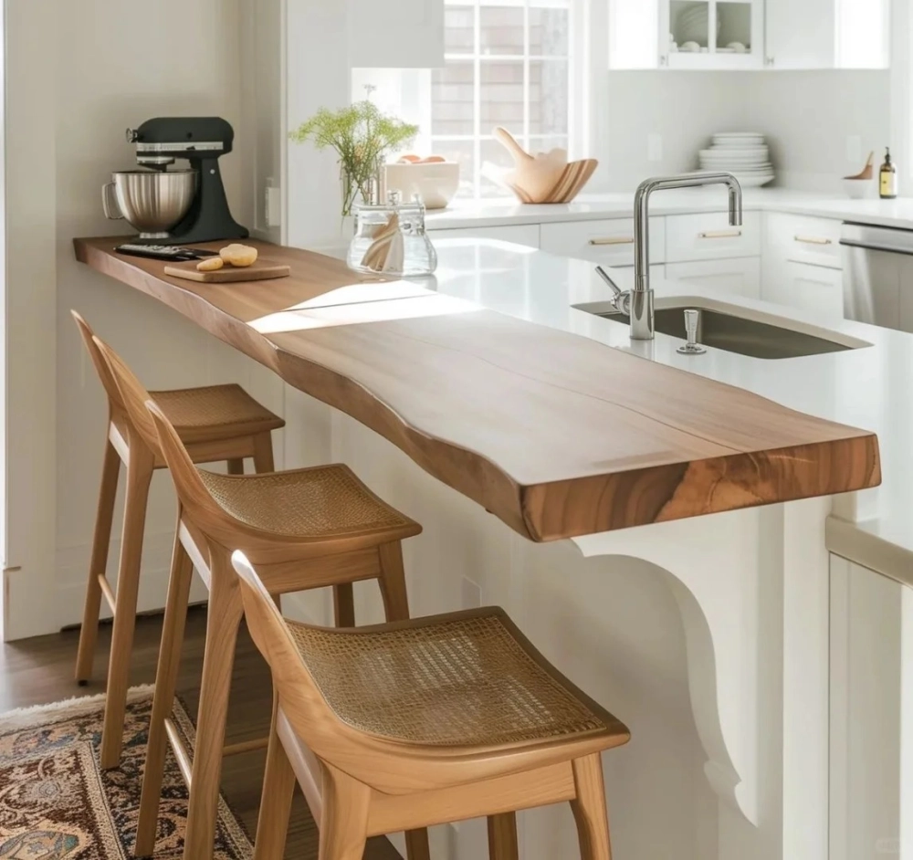 Đảo bếp gỗ tần bì với vẻ đẹp thanh lịch mộc mạc