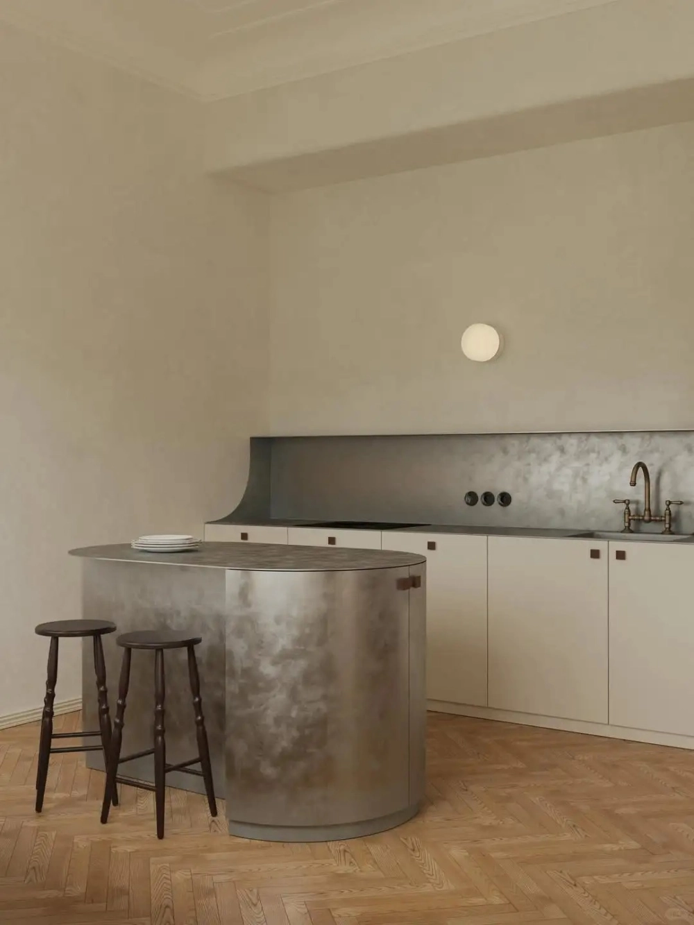 Bàn đảo bếp mặt đá đen kim sa sang trọng cho nhà phố