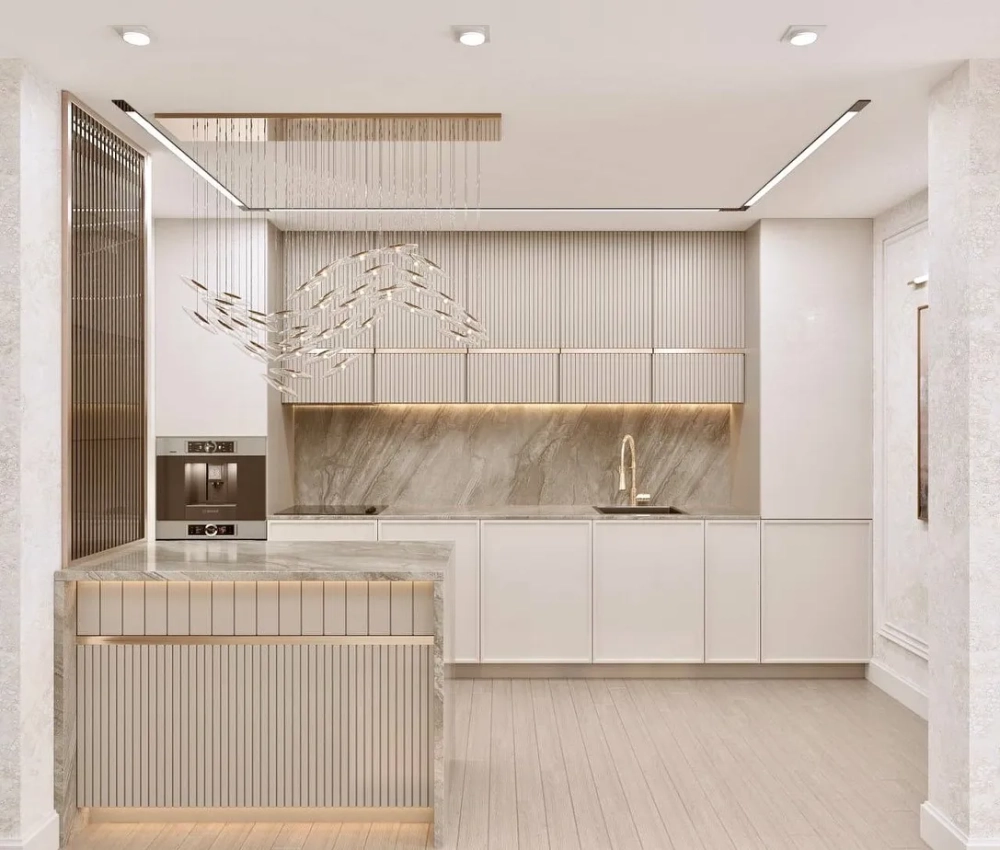 Mẫu tủ bếp tân cổ điển kịch trần tối ưu không gian lưu trữ