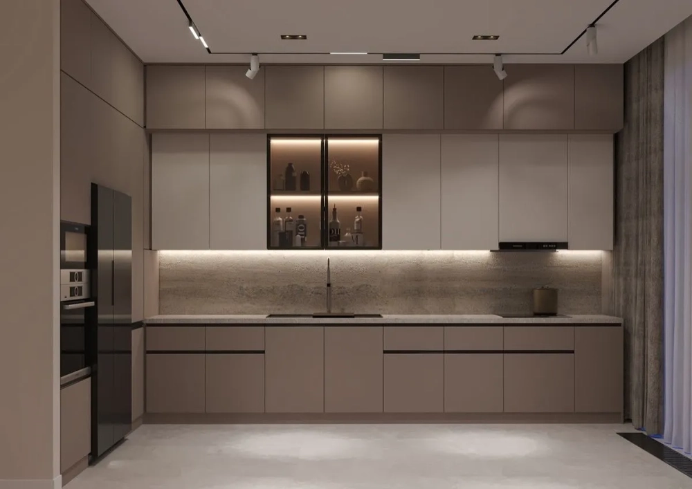 Bếp tân cổ điển màu kem nhẹ nhàng cho biệt thự sang trọng