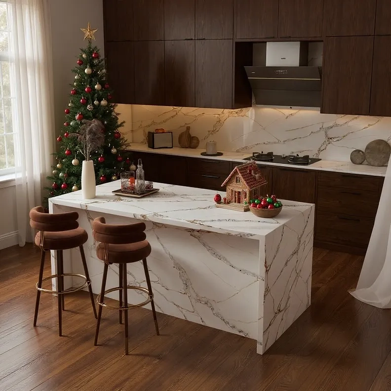 Bề mặt đá bếp thạch anh màu xám bê tông cho bếp công nghiệp