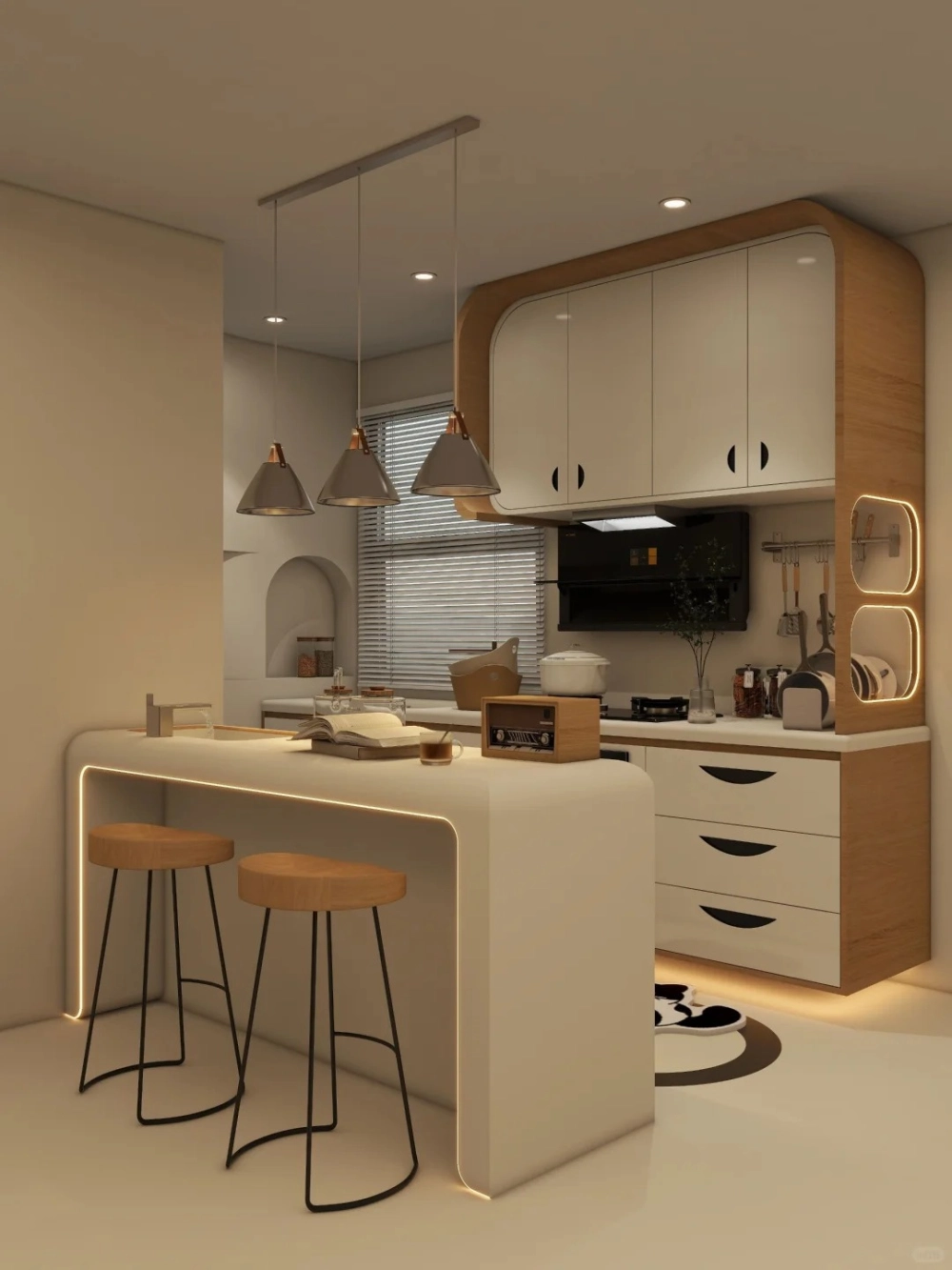 Thiết kế đảo bếp quầy bar có kệ rượu trang trí đẹp mắt